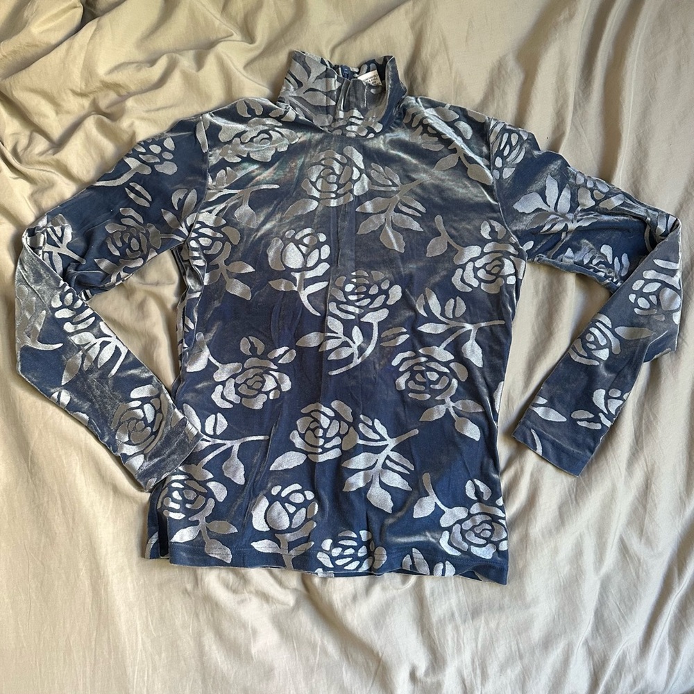 Gantos Blue and Silver Leaf Pattern Blouse